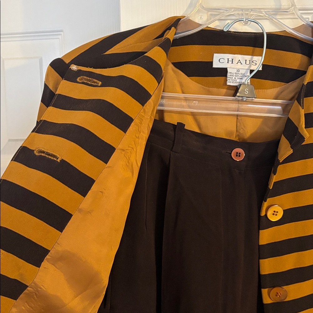 Chaus Brown and golden mustard Striped Blazer Set - Picture 2 of 5